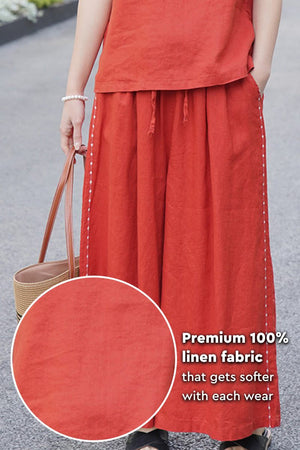 100% Linen One Size Fits All Wide-Leg Pants