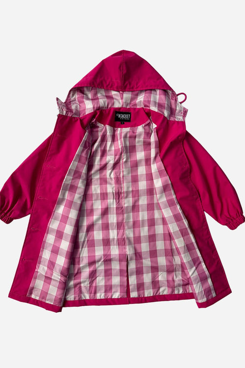 Junior water resistant oversized hooded kids windbreaker rain jacket with checkered lining