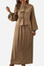 100% cotton long-sleeve crop top and maxi skirt set in brown with tie-front details and relaxed fit