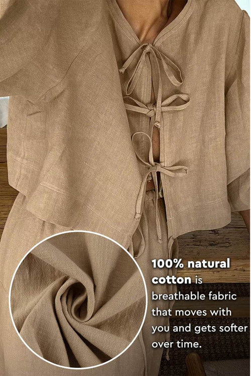 100% Cotton Long-sleeve Crop Top Maxi Skirt Set