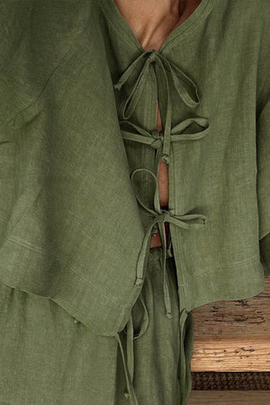 100% Cotton Long-sleeve Crop Top Maxi Skirt Set