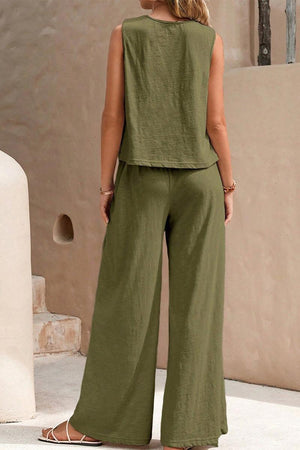 Sleeveless Wide Leg Pants Set