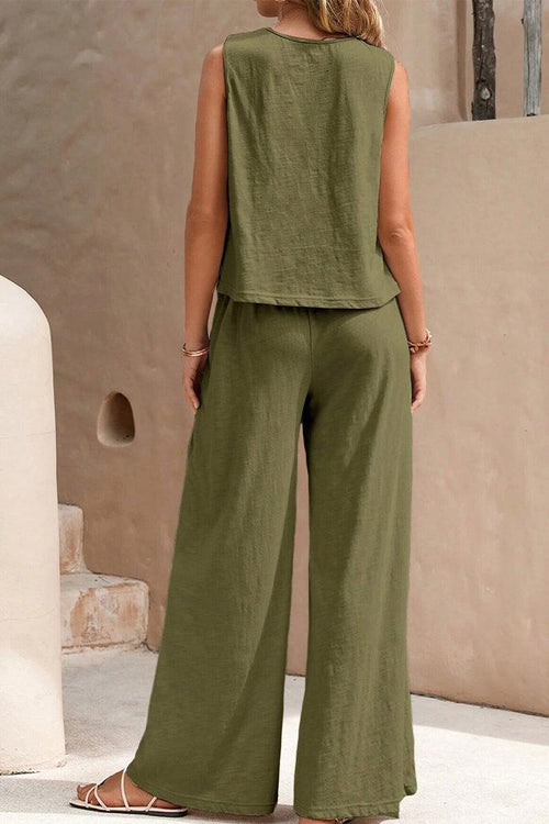 Sleeveless Wide Leg Pants Set