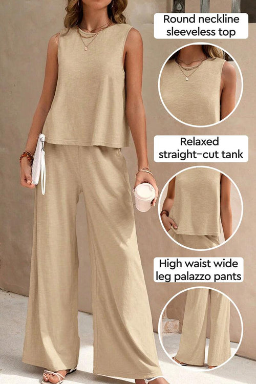 Sleeveless Wide Leg Pants Set