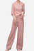 Women's breathable cotton-linen soft pink wrap top and wide-leg pants set
