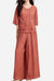 100% linen stone-washed relaxed two-piece set with button-front top and wide-leg pants in muted sunset tone