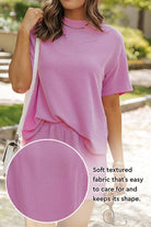 Soft textured pink top from effortless set for slow mornings with breathable polyester fabric