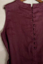 Sunrise Market 100 Linen Midi Dress sleeveless burgundy linen dress with button back detail