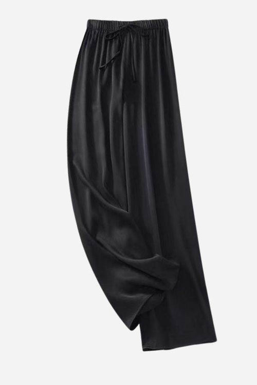 Black Subtle Moves Silk Wide Leg Trousers with high waist and soft drape