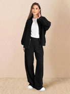 Comfortable Easy Airport Lounge Set with zip-front jacket and wide-leg pants in soft cotton-blend fabric