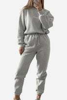 Grey Storm Sweater Mock Neck athleisure set with relaxed fit and adjustable waist
