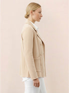 Modern cotton-blend double-breasted blazer with raw-edge seaming and patch pockets