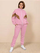 Colorblock Comfort Tracksuit with contrast curved panels and relaxed fit in wrinkle-resistant polyester fabric