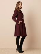 Tailored fit and flare trench coat with A-line silhouette and double-breasted buttons