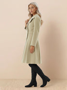 Tailored fit and flare trench coat with double-breasted buttons and pleated hem in non-wool fabric