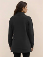 Half-zip waffle pullover with fold-over collar and kangaroo pocket in neutral tones for casual comfort
