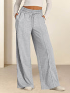 Soft knit wide-leg pants with elastic drawstring waist and breathable fabric