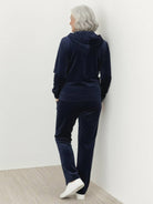 Plus size velour zip-up tracksuit with hoodie and straight-leg pants