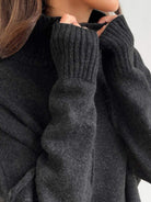 Soft-knit turtleneck two-piece set with relaxed fit and wide-leg pants in soft acrylic knit