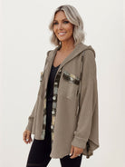 CloudKnit Oversized Hooded Shacket with waffle knit texture and relaxed fit, featuring button-front closure and drawstring hood