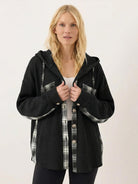 CloudKnit Oversized Hooded Shacket in textured waffle knit with button-front and drawstring hood