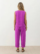 100% cotton crinkle sleeveless co-ord set with relaxed top and straight-leg pants