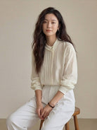 100% linen oversized jacquard shirt with tonal leaf pattern and relaxed fit