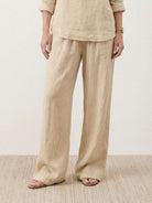Lightweight cotton linen set with V-neck top and wide-leg pants