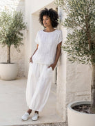 Lightweight 100% linen harem balloon pants with elastic drawstring waistband and side pockets
