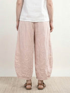 Lightweight 100% linen harem balloon pants with elastic drawstring waist and tapered ankles