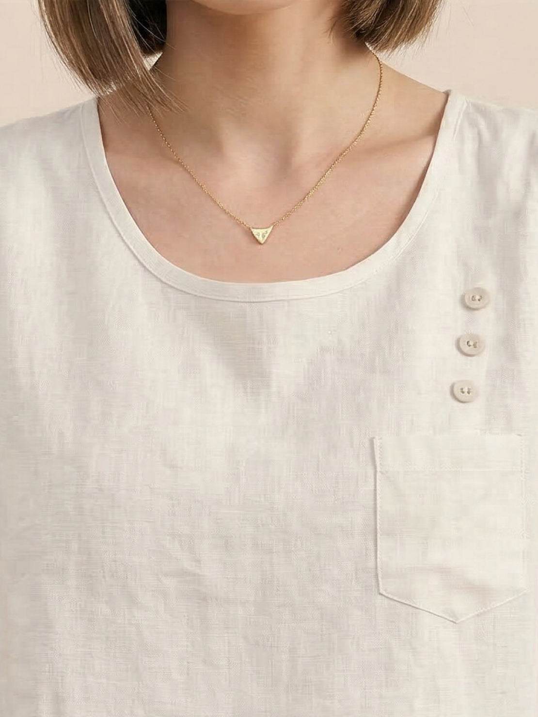 Lightweight sleeveless cotton linen top with curved hem and chest pocket detail