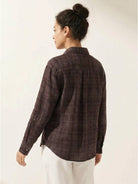 Lightweight 100% cotton sheer plaid shirt with relaxed drop-shoulder fit and mother-of-pearl buttons
