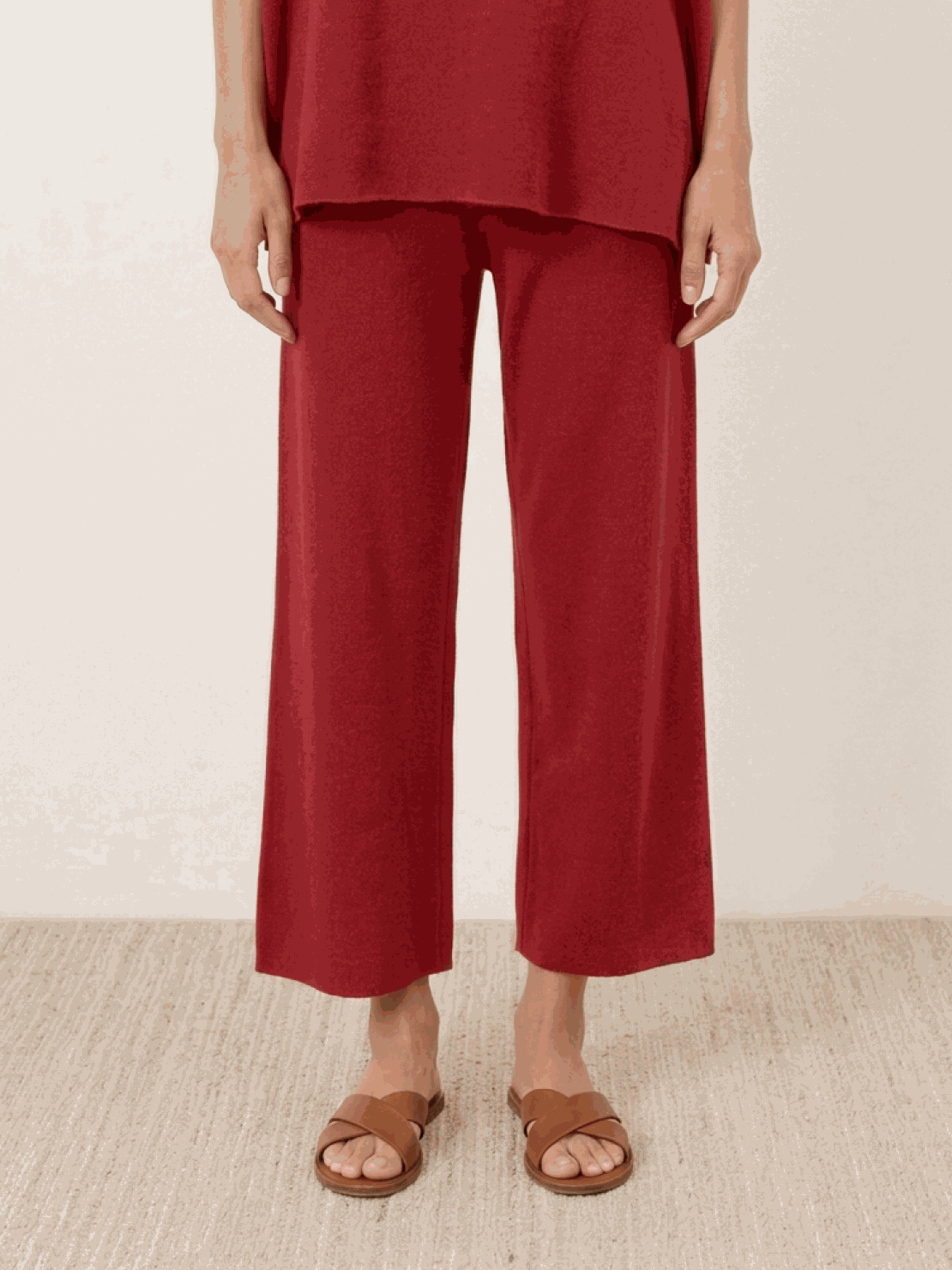 Cotton-blend capelet lounge set with mock neck top and wide-leg pants in relaxed fit