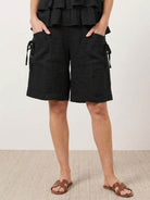Two-piece cotton relaxed shorts co-ord set with ruffle hem and side patch pockets