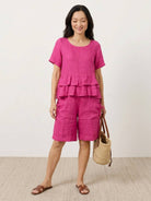 Cotton relaxed shorts and matching ruffle detail top two-piece co-ord set in summer colors