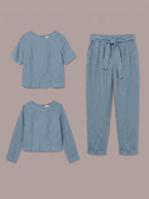 Cotton-linen set with relaxed short-sleeve top and straight-leg pants in breathable monochrome fabric