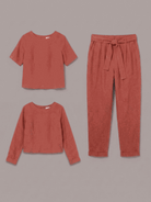 Cotton-linen set with relaxed short-sleeve top and straight-leg pants in breathable monochrome fabric