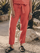 Cotton-linen set with relaxed short-sleeve top and straight-leg pants in monochrome breathable fabric