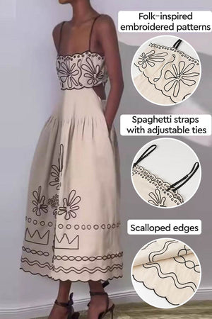 Artisan Embroidered Scallop Bohemian Romance Dress
