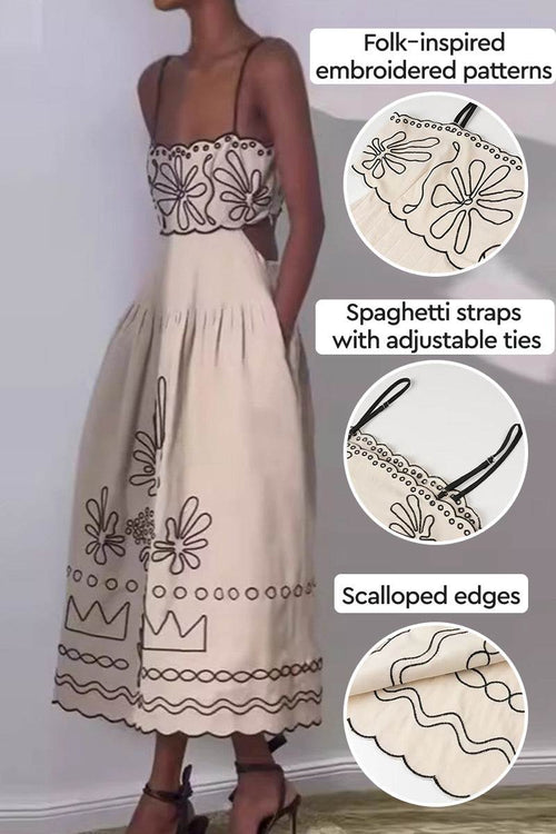 Artisan Embroidered Scallop Bohemian Romance Dress