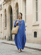 Bohemian maxi dress in loose fit with long sleeves and breathable linen blend fabric