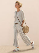 Coastal Comfort Linen two-piece set with lace details and breathable fabric for stylish, relaxed wear