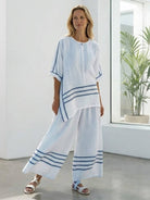 Coastal Comfort Linen two-piece set with lace details and breathable fabric