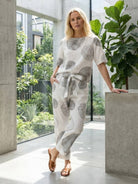 Women’s cotton-linen blend monochrome two-piece set with relaxed fit and breathable fabric