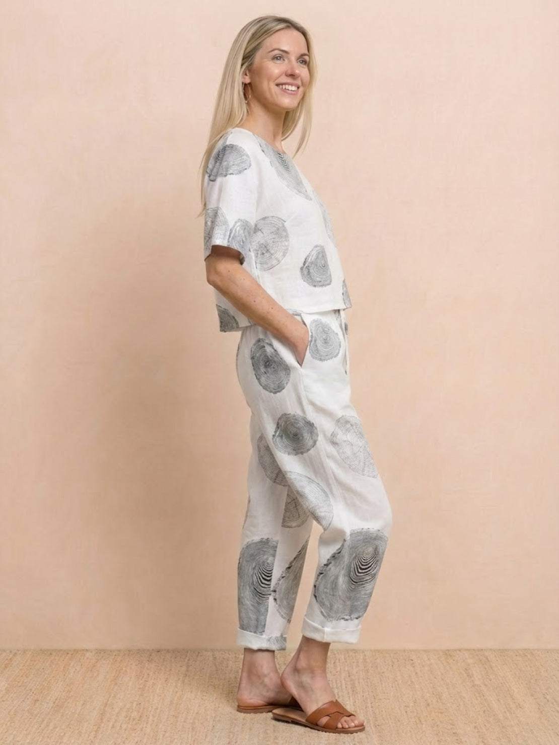 Cotton-linen blend monochrome two-piece set made of breathable, soft fabric with relaxed fit for all-day comfort
