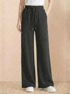 Black wide-leg pants from Lyocell-Blend Hooded Set with elastic waist and drawstring