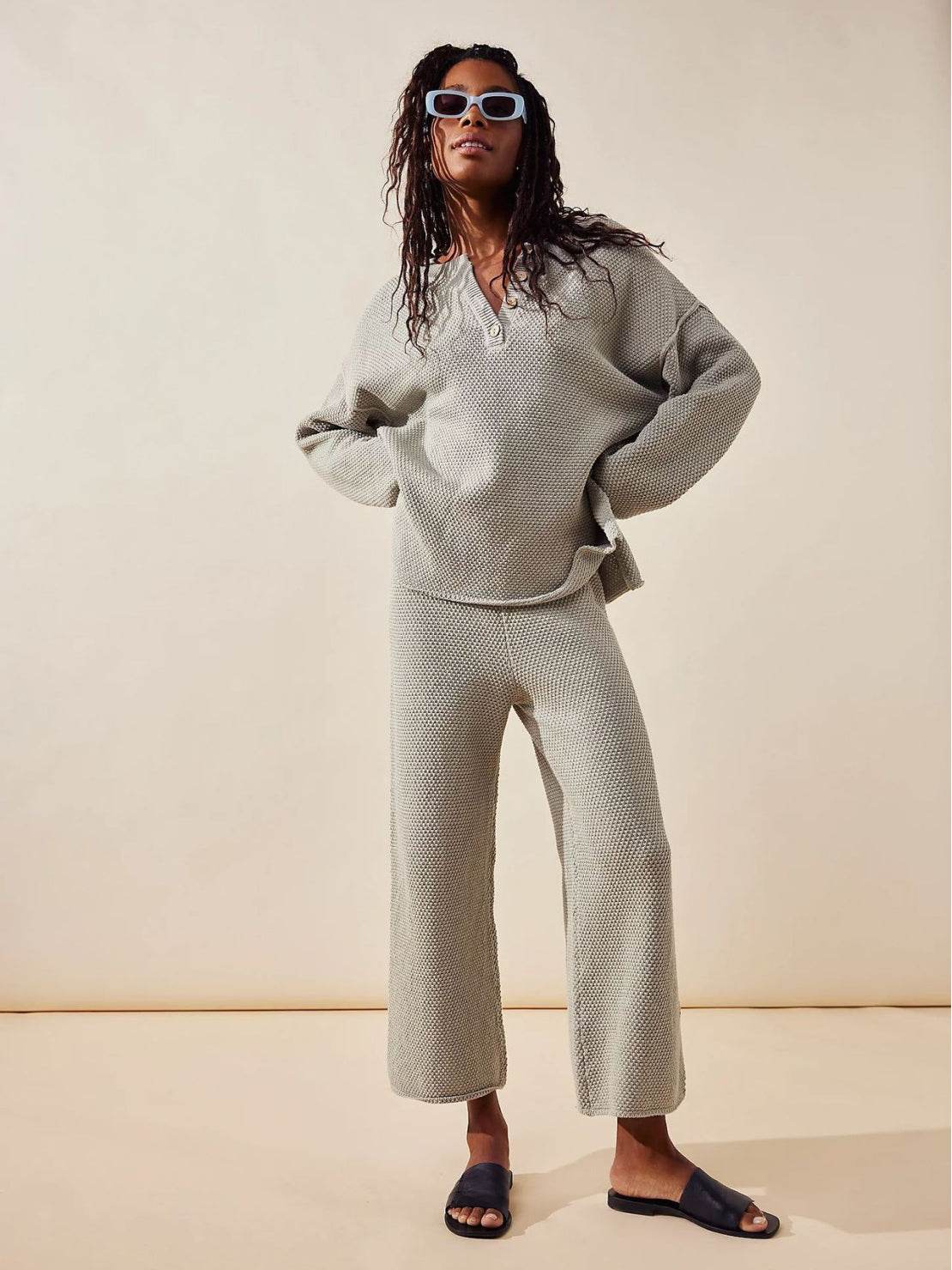 Two-piece oversized set in multi-weather comfort fabric with relaxed fit and versatile colors