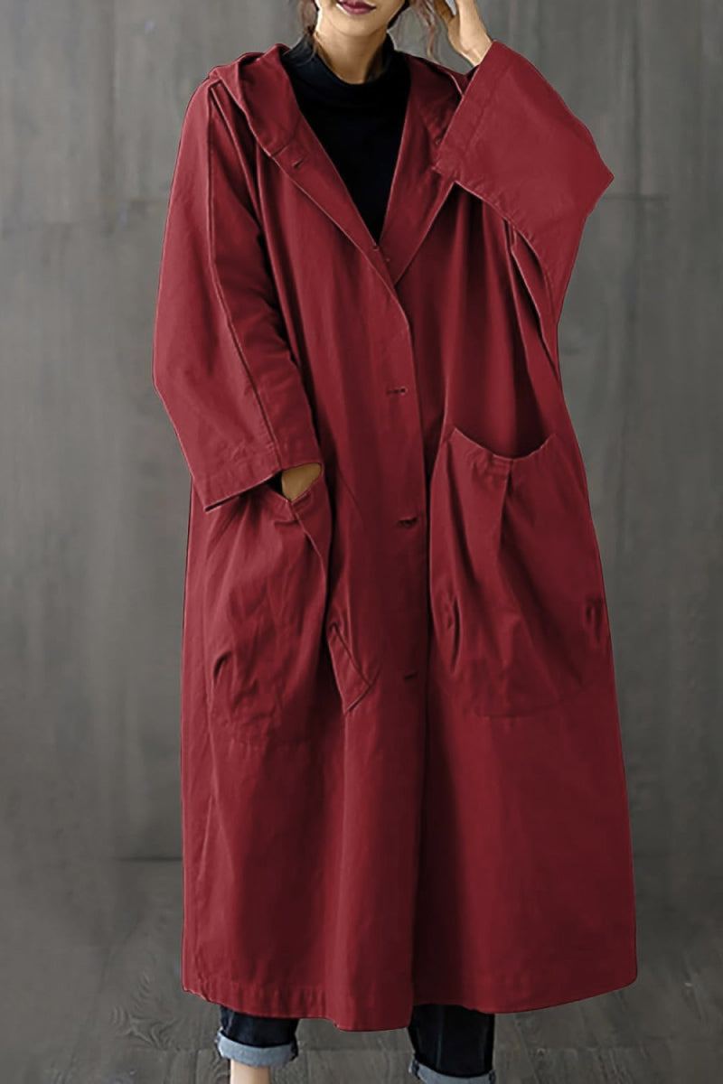 Oversized one-size heritage windbreaker jacket in red with attached hood and large front pockets