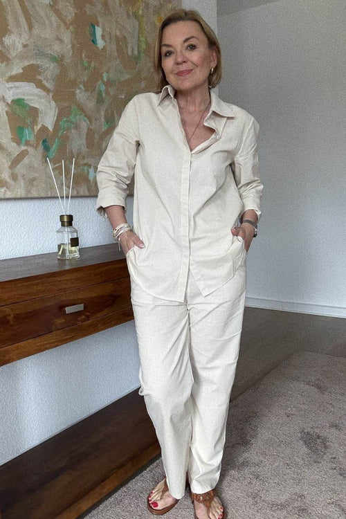 Oversized 100% Cotton Shirt and Wide-Leg Pants Co-ord Set
