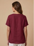 Relaxed Fit Linen Button-Up Tee in breathable cotton and linen with button detail and loose fit